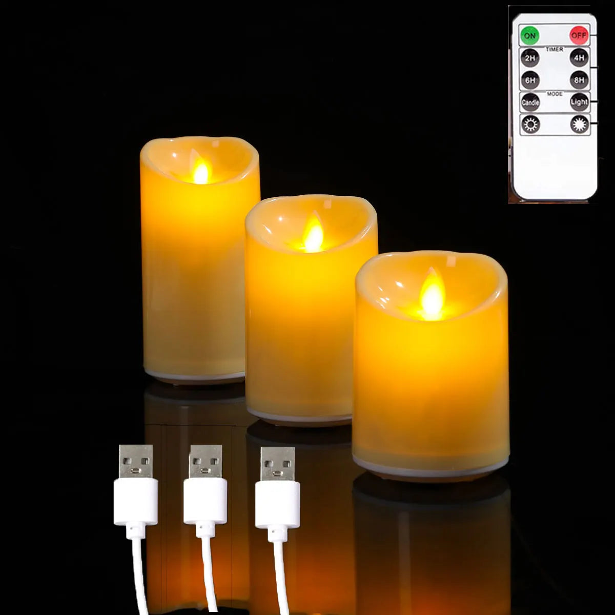 Bougies LED Flamme Vacillante FOYRA — Rechargeables USB, avec télécommande